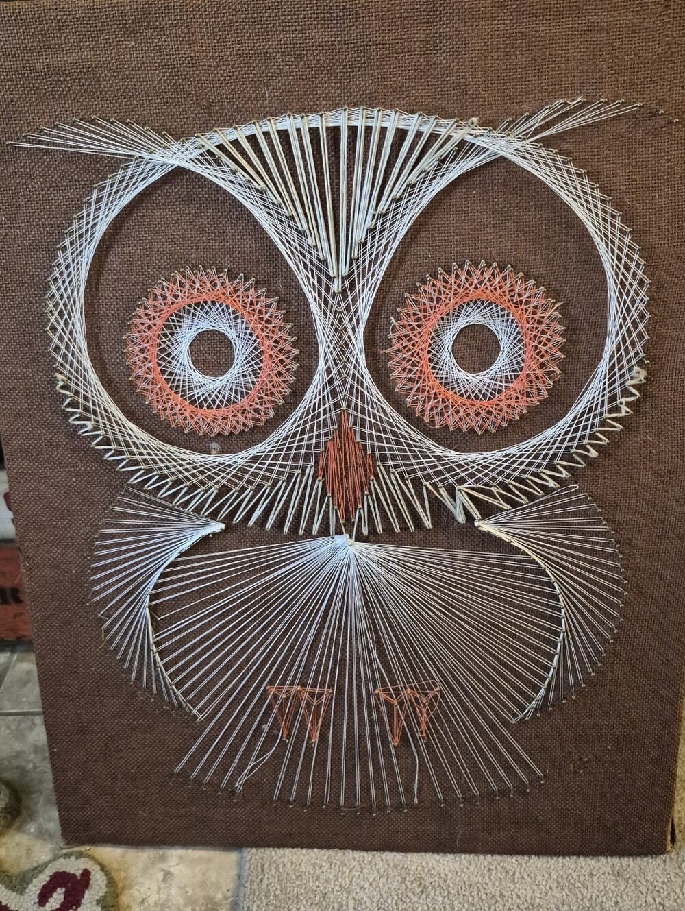Handmade Owl String Art Wall Decor in White and Rust